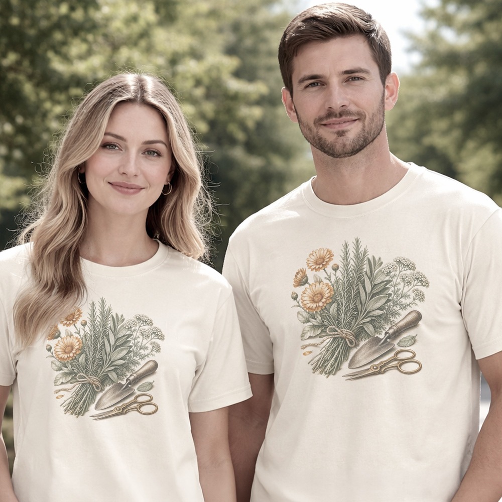 Herb Bundle with Garden Shears and Trowel Boho Tee
